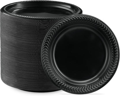 PLASTICPRO 100 PCS Black Plastic Bowls Light Weight 12 oz Plastic Soup Bowls Black Salad Plates Disposable for Party and Wedding