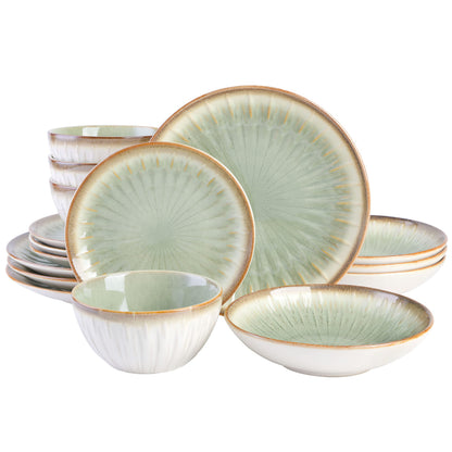 Gibson Elite Tribeca Loft 16-Piece Dinnerware Set – Matte Black and Blue Reactive Glaze Stoneware, Double Bowl Round Plates and Bowls – Modern Rustic Dinnerware for 4, Dishwasher & Microwave Safe