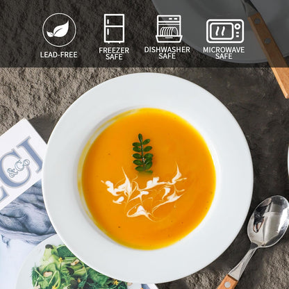 Ceramic Soup Bowls Shallow Plates, Halloween 4 Pack White Dinner Bowls Plates, Porcelain Wide Rim, 8.5" (8.5 oz) Shallow Bowls Ideal for Soup Dessert Salad and Pasta, Microwave and Dishwasher Safe