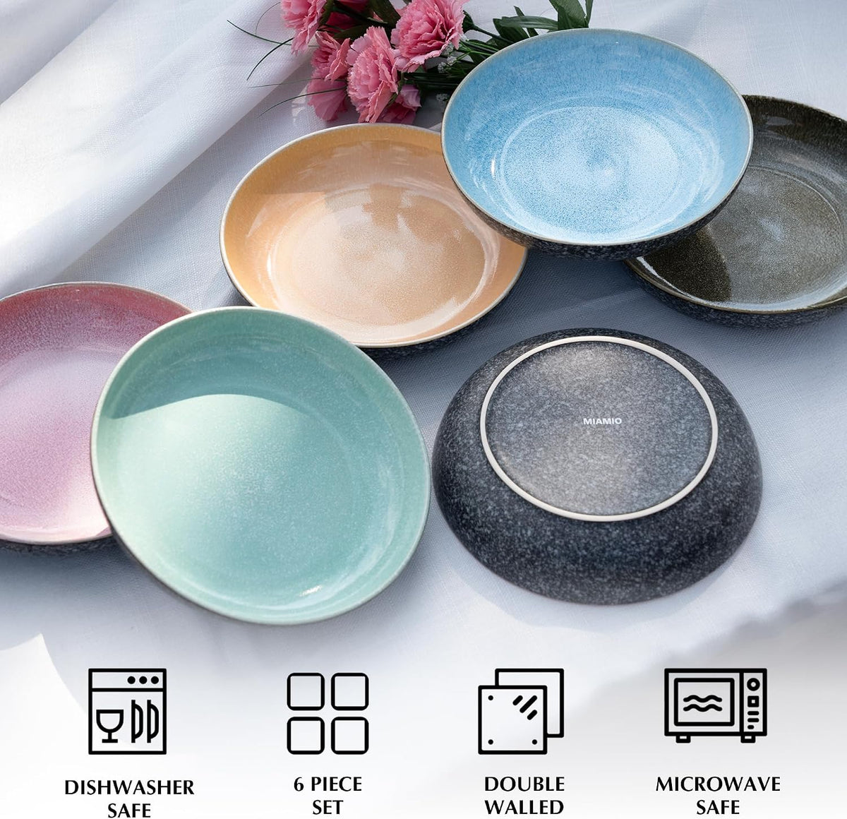 MIAMIO - Ceramic Soup Plates Set of 6 / Pasta Plates (29 oz) - Las Palmitas