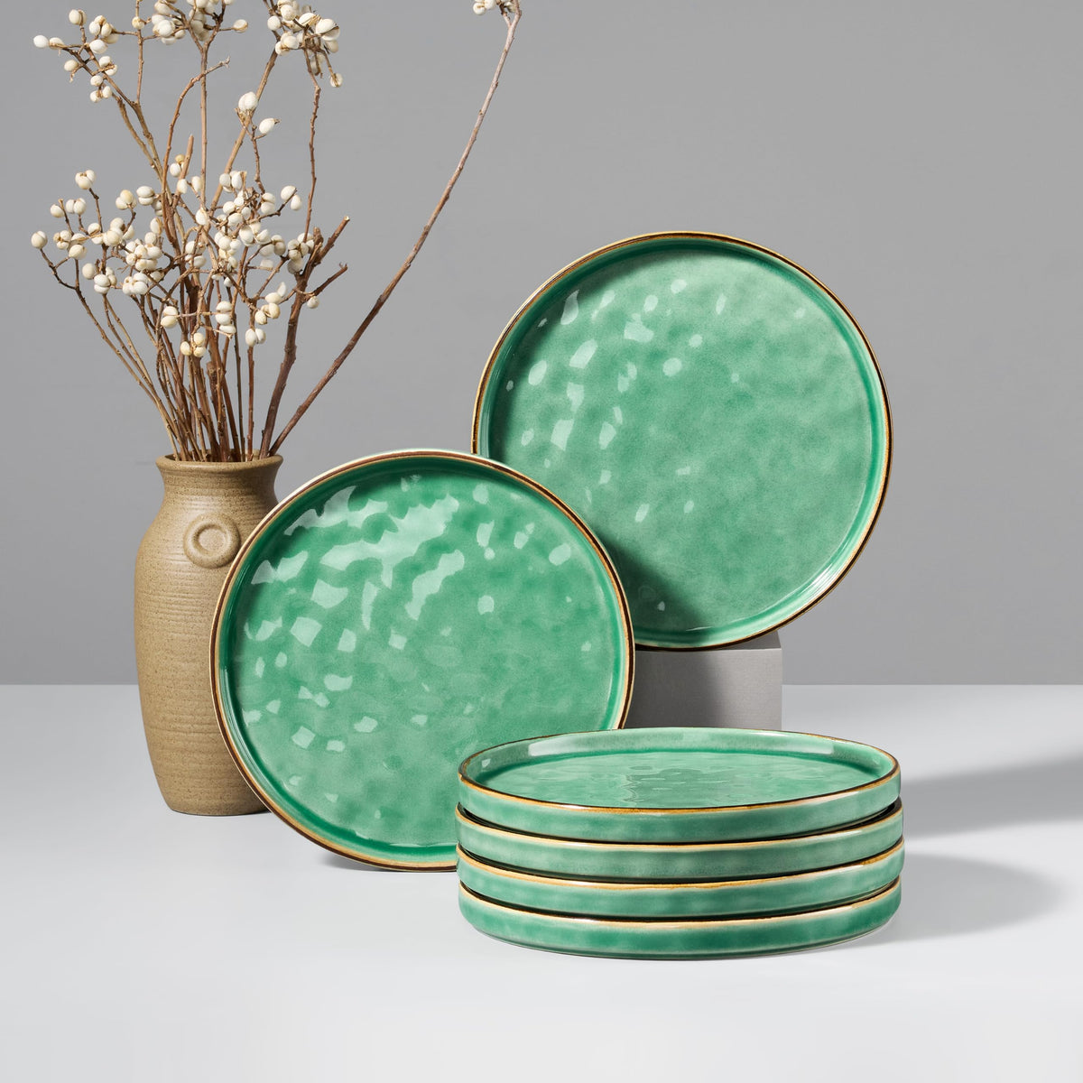 HaWare Stoneware Dinner Plates Set of 6, 10" Heavy Duty Ceramic Plate, Reactive Glaze Ripple Dinnerware for Home Restaurant, Chip and Scratch Resistant, Microwave and Dishwasher Safe, Matte Black