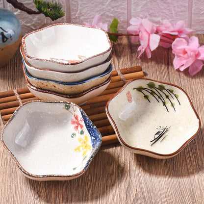 Japanese Ceramic Soy Sauce Dish Set of 6, 4'' Vintage Small Dipping Bowls