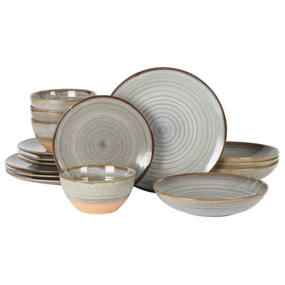 Gibson Elite Tribeca Loft 16-Piece Dinnerware Set – Matte Black and Blue Reactive Glaze Stoneware, Double Bowl Round Plates and Bowls – Modern Rustic Dinnerware for 4, Dishwasher & Microwave Safe