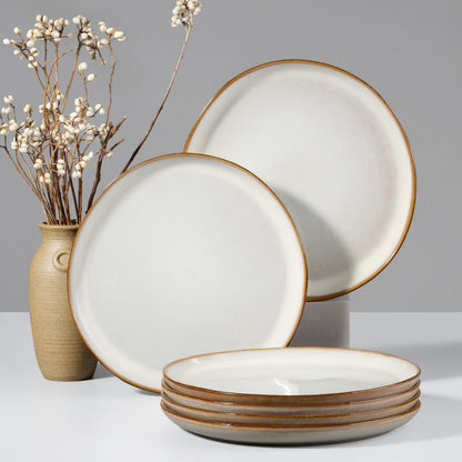 HaWare Stoneware Dinner Plates Set of 6, 10" Heavy Duty Ceramic Plate, Reactive Glaze Ripple Dinnerware for Home Restaurant, Chip and Scratch Resistant, Microwave and Dishwasher Safe, Matte Black