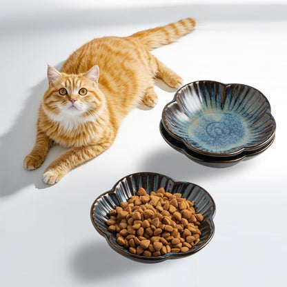 Mecaikru Ceramic Cat Food Bowls, Whisker Friendly Shallow Plates Set of 3