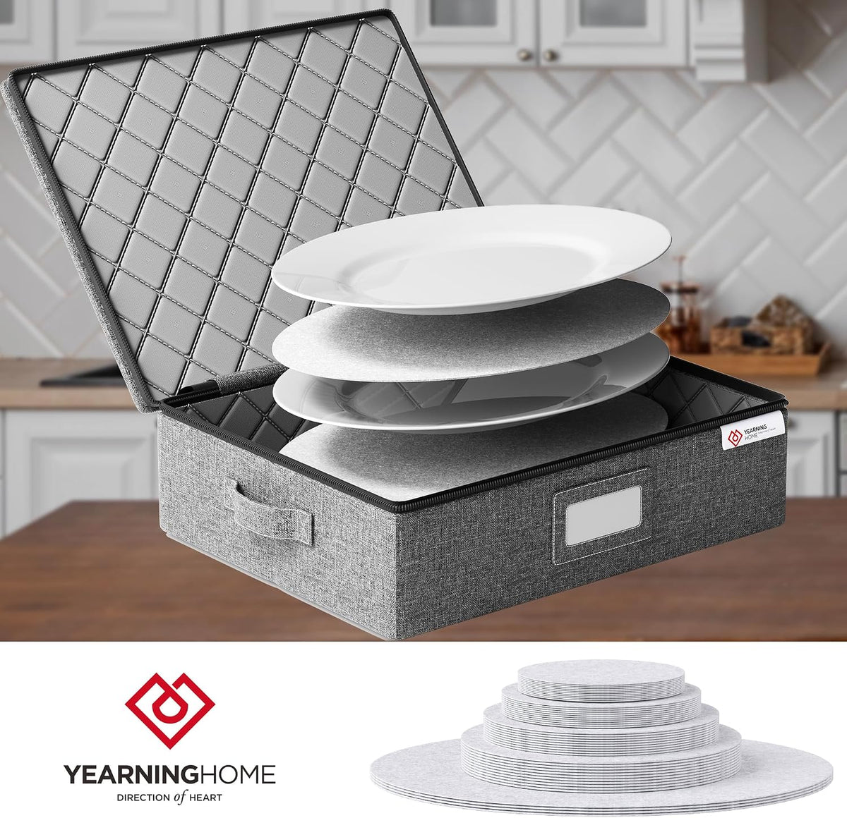 YearningHome China Storage Containers Hard Shell Box for Moving Dishes, Plate, Wine and Glasses, Dinnerware, Mugs, Saucers Quilted Organizer Dividers for Packing China Storage 2 Pack Platter Storage