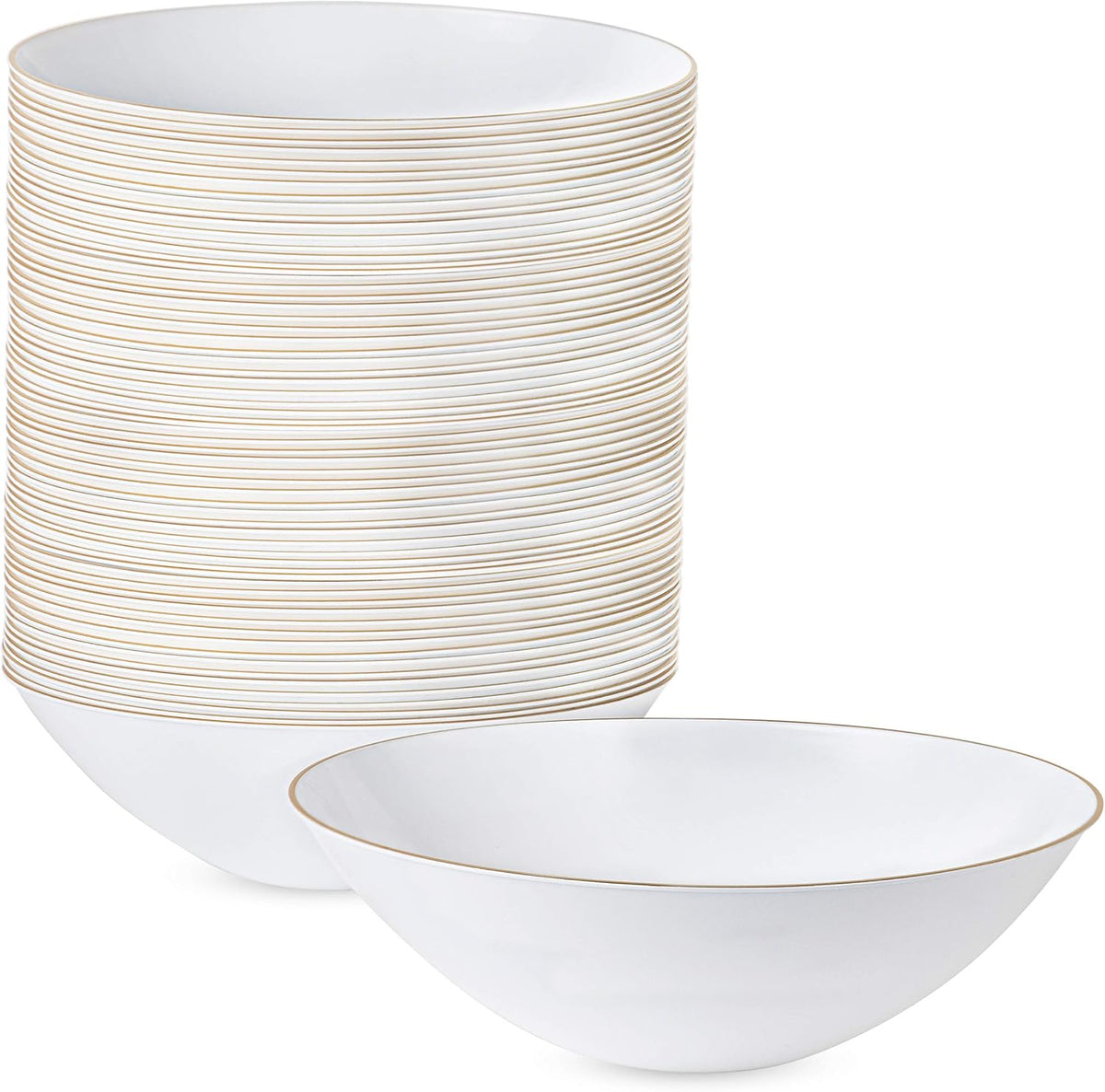 [16 OZ 40 Count] White Plastic Organic Party Soup bowls With Silver Rim Premium heavyweight Elegant Disposable Tableware Dishes