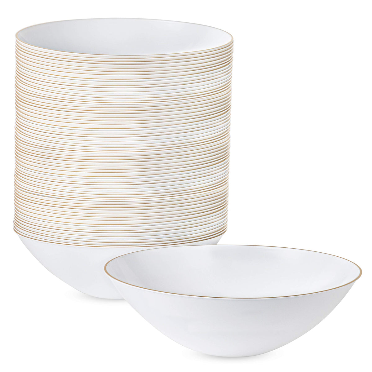 [16 OZ 40 Count] White Plastic Organic Party Soup bowls With Silver Rim Premium heavyweight Elegant Disposable Tableware Dishes