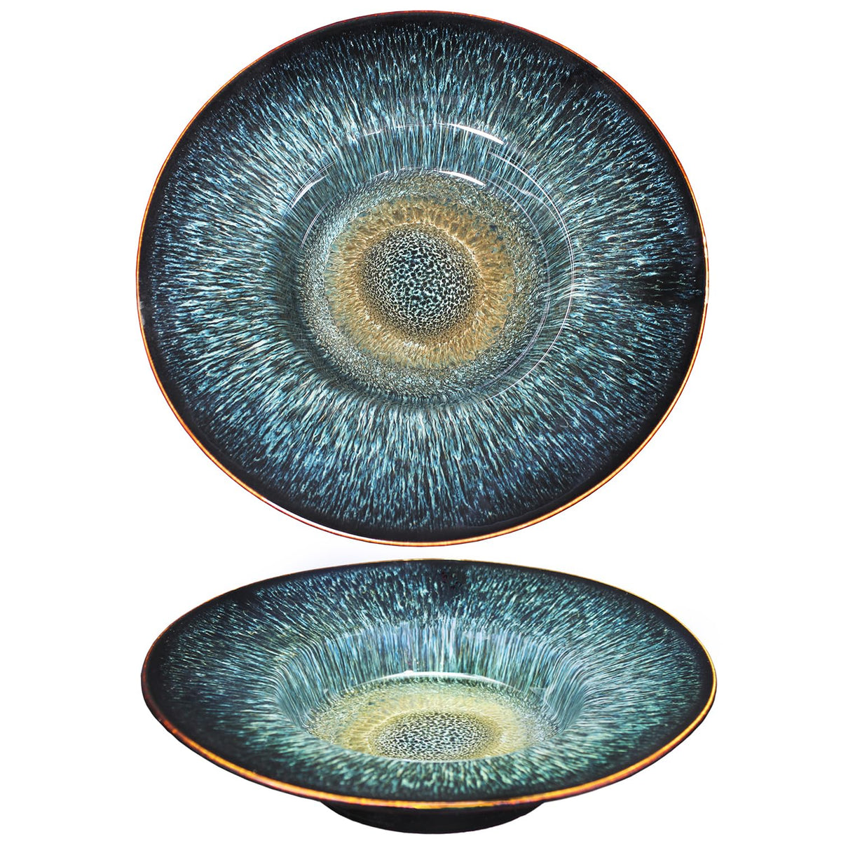 Soup Bowls, soup plate, 3.5 Oz Pasta Bowl Set of 2, Shallow Bowl Plates, Porcelain Rimmed Bowls with Rim, best gift Black glaze color change 7 inch