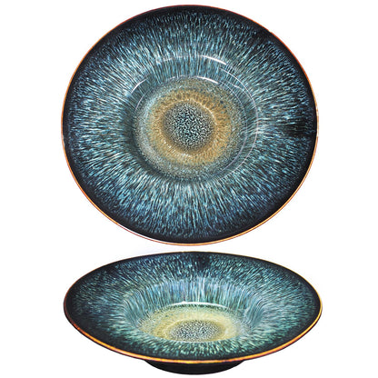 Soup Bowls, soup plate, 3.5 Oz Pasta Bowl Set of 2, Shallow Bowl Plates, Porcelain Rimmed Bowls with Rim, best gift Black glaze color change 7 inch