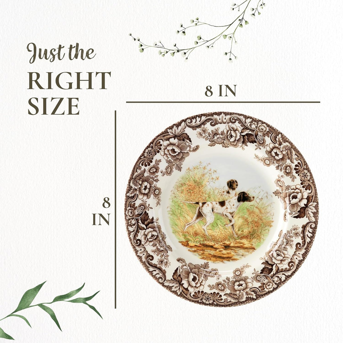 Spode Woodland Hunting Dogs Flat Coated Pointer Salad Plate