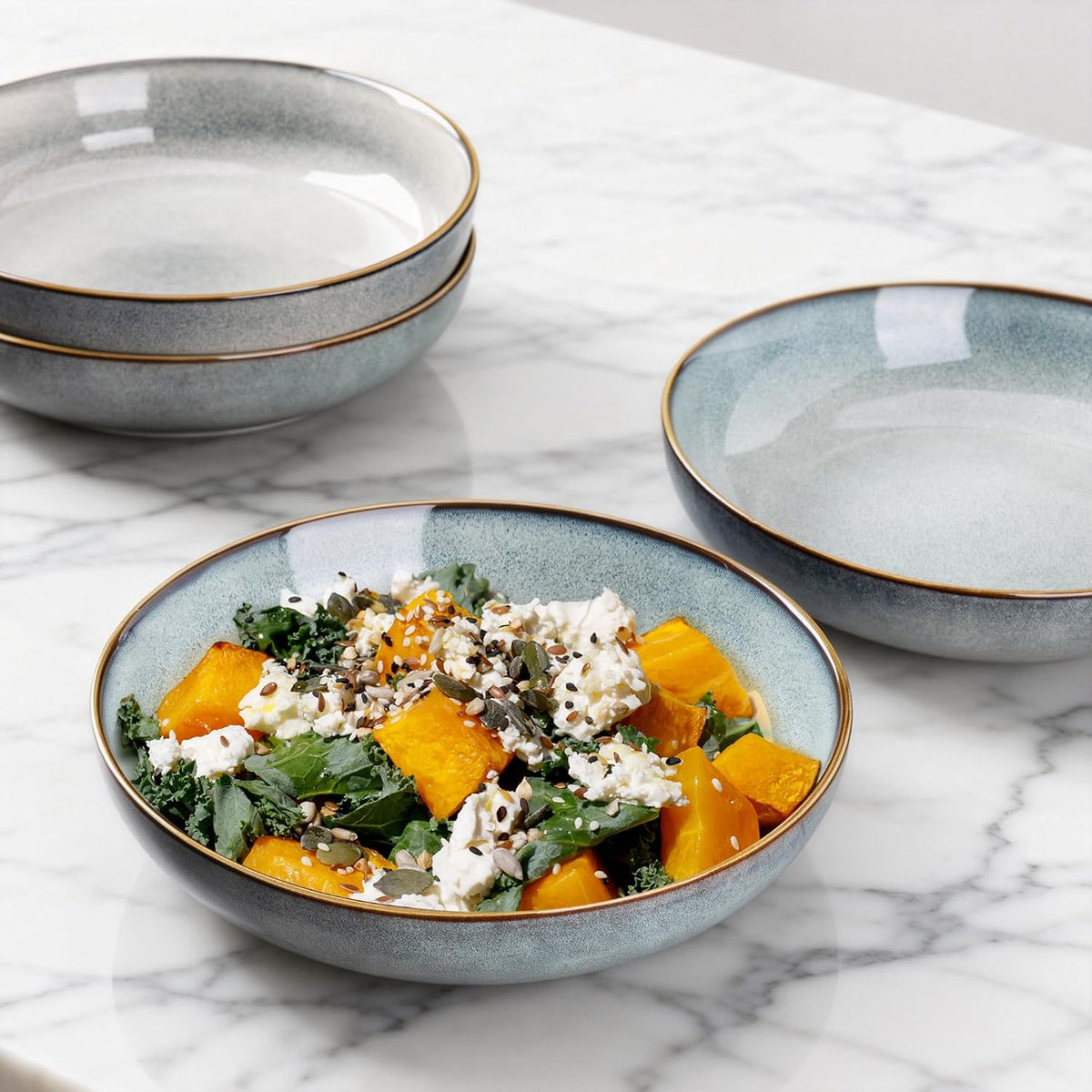 AmorArc 8.5’’ Ceramic Pasta Bowls Set of 4, 36oz Large Stoneware Bowls Set