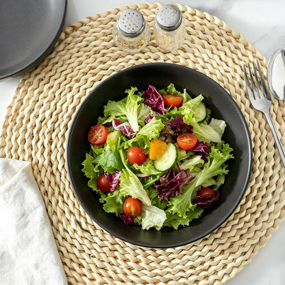 Stoneware Pasta Bowls, 34 oz Large Salad Bowl Set of 4, Ceramic Serving Bowls for Ramen, Pasta, Fruit, Cereal, Dinner, Wide and Shallow Bowls, Microwave & Dishwasher Safe, Matte Black