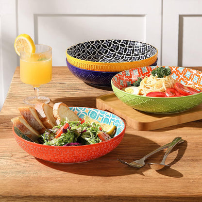 Metahom 8.75" Ceramic Pasta Bowls Set of 4, Colorful Salad Bowls, 40 Oz