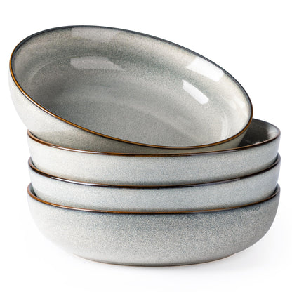 GBhome 8.75'' Large Ceramic Pasta Bowls, 38oz Stoneware Pasta Serving Bowls Set of 4 for Kitchen, Wide Bowls for Fruit,Pasta,Salad,Oatmeal,Meal, Microwave Safe, Reactive Glaze