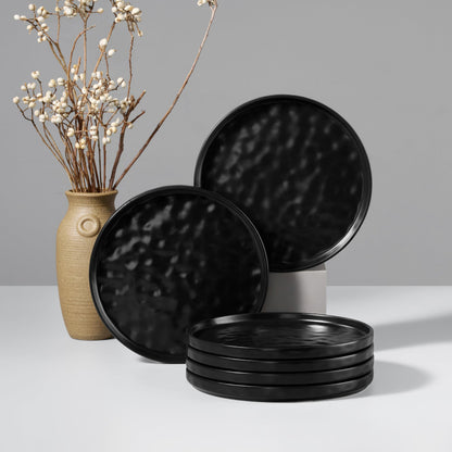 HaWare Stoneware Dinner Plates Set of 6, 10" Heavy Duty Ceramic Plate, Reactive Glaze Ripple Dinnerware for Home Restaurant, Chip and Scratch Resistant, Microwave and Dishwasher Safe, Matte Black