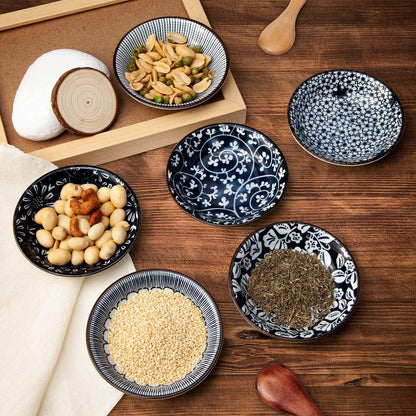Eisinly 6 Pack Dipping Bowls,3 OZ Small Ceramic Soy Sauce Dish,Vintage Blue