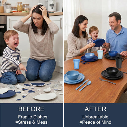 42 Piece Dinnerware Set for 6, Unbreakable Plates and Bowls Sets