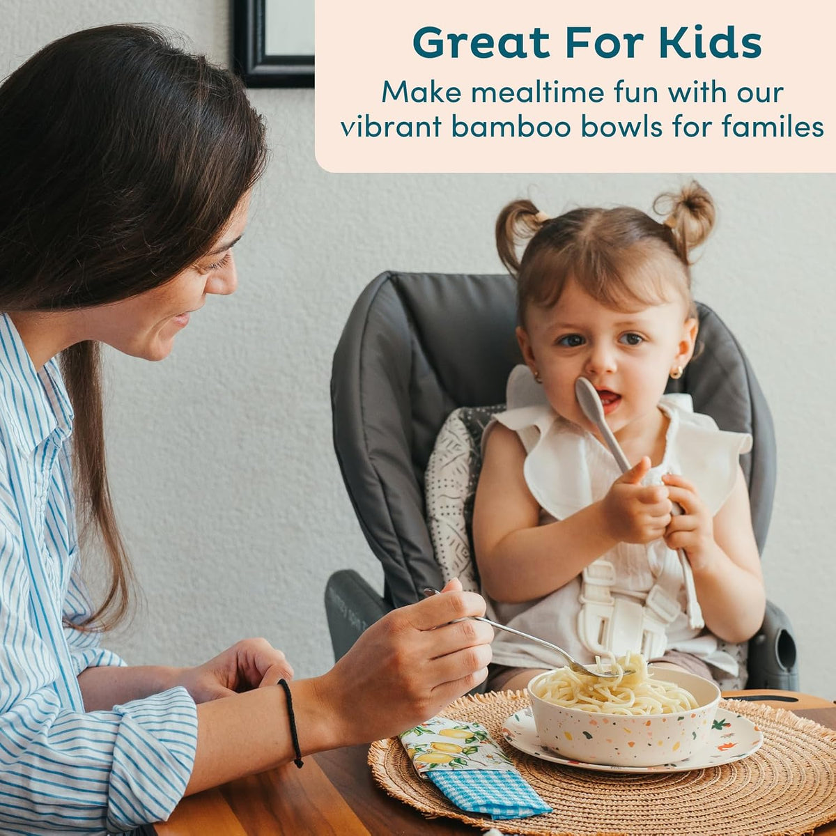 Nook Theory Bamboo Dinnerware Set for Kids – 18 Oz Bowls and Plates Combo for Everyday Meals (Celebration 8")