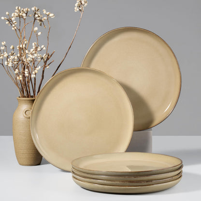 HaWare Stoneware Dinner Plates Set of 6, 10" Heavy Duty Ceramic Plate, Reactive Glaze Ripple Dinnerware for Home Restaurant, Chip and Scratch Resistant, Microwave and Dishwasher Safe, Matte Black