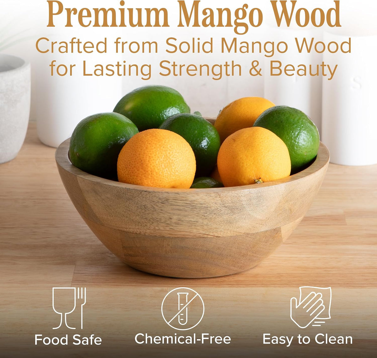 Classic Cuisine Mango Wood Bowl, Decorative Serving Dish, 7.75”x7.75”x3”