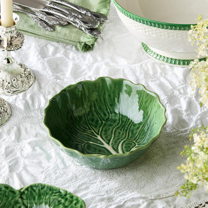 Le Jardin Green Cabbage plates 3D SOUP/CEREAL BOWLS, SET OF FOUR, 8.5" x 2.75" – Sculpted Green Stoneware Leaf Bowls– Garden-Inspired Serveware for Soups, Salads, Pasta & Everyday