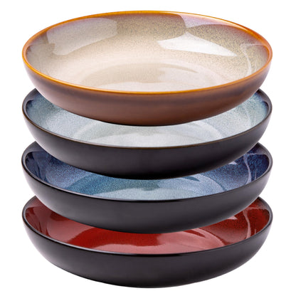 LERATIO 9.0" Ceramic Pasta Bowls Set of 4,38oz Large Stoneware Bowls Set