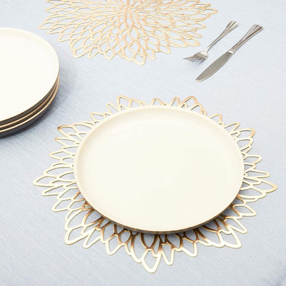 Juvale 10 Pack Gold Vinyl Placemats - 14.4" x 14.4" Round Table Mats and Plate Chargers with Leaf Design for Elegant Table Decor and Protection - Stylish Charger Plates for Events and Wedding Parties