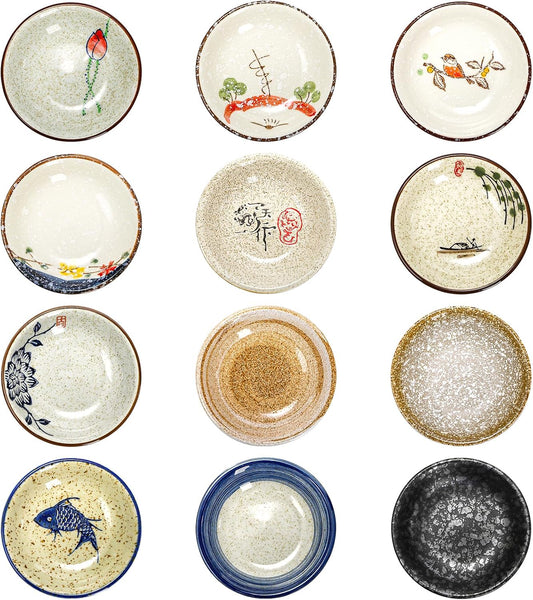 12 Pcs Japanese Sauce Dishes, 2 Oz Round Ceramic Side Dish Set