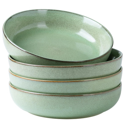 GBhome 8.75'' Large Ceramic Pasta Bowls, 38oz Stoneware Pasta Serving Bowls Set of 4 for Kitchen, Wide Bowls for Fruit,Pasta,Salad,Oatmeal,Meal, Microwave Safe, Reactive Glaze