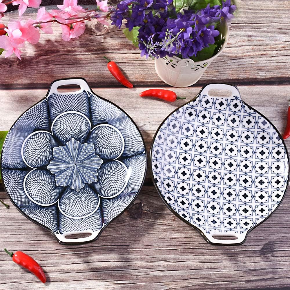 Porcelain Dinner Plate with Handles Set of 2 , 9.2'' Large Salad Plates