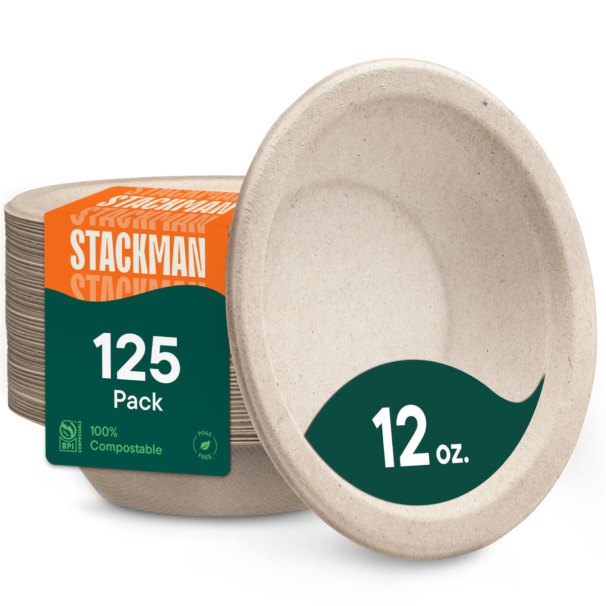 100% Compostable Paper Bowls - 12 oz [125-Pack] Heavy Duty Soup Bowls