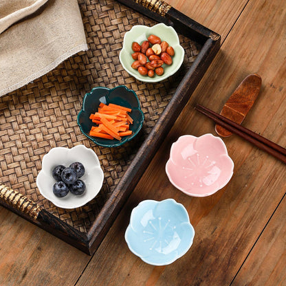 WHJY White Cherry Blossom Dish Set, Cute Pink Ceramic Plates, Sauce/Seasoning Dish, Sushi Dishes, Soy Dipping Bowl, Dessert, Appetizer Plates, Serving Dish for Kitchen Home – Set of 5
