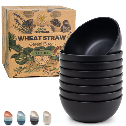 Grow Forward Premium Wheat Straw Bowls - 20oz Microwave Safe Plastic Cereal Bowls Set of 8 for Kitchen, Camping, RV, Dessert, Snack, Soup, Salad, Fruit - Reusable, Unbreakable & BPA Free - Sahara