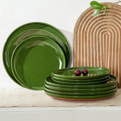 Ceramic Dinner Plates, 10.25 Inch, Set for 4, Elegant Green