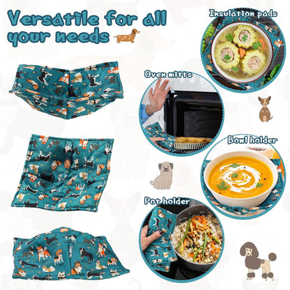 Cunhill 4 Pcs Cotton Microwave Bowl Cozy,Blue,Dog Style