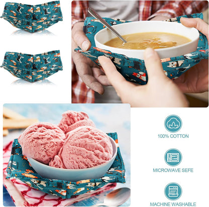 Cunhill 4 Pcs Cotton Microwave Bowl Cozy,Blue,Dog Style