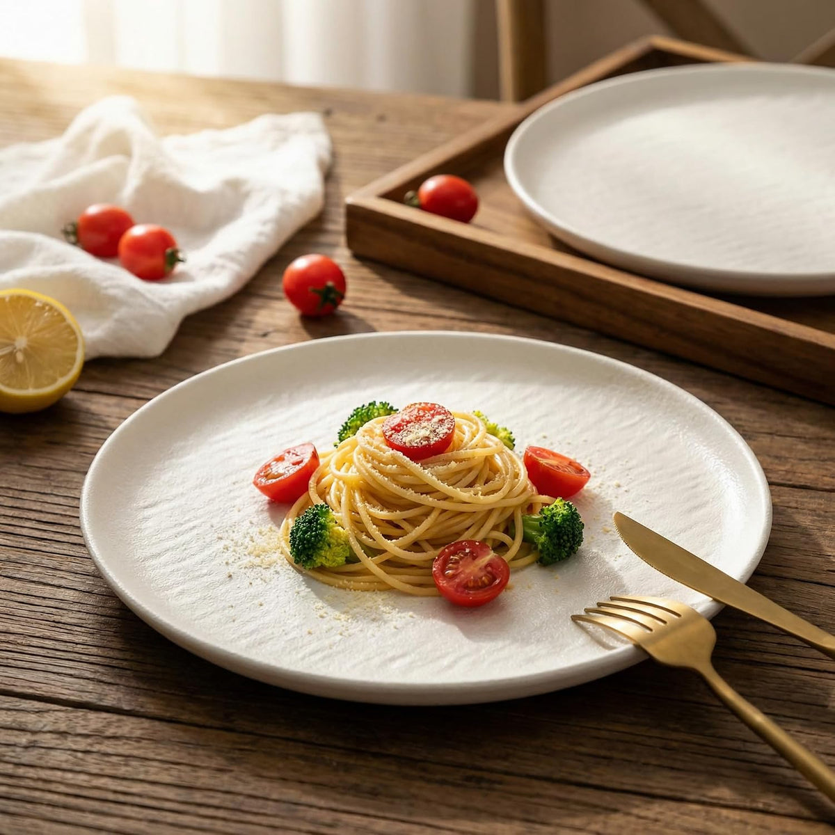 Matte White Salad Plates Set of 4, 8 Inch Stoneware Dessert Plates