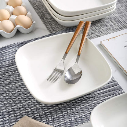 Selamica Porcelain 8-inch Square Dinner Plates, Pasta Salad Bowls, Set of 6, White