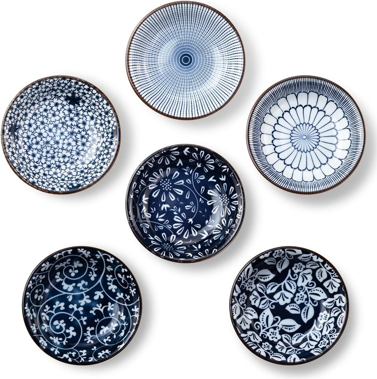 Eisinly 6 Pack Dipping Bowls,3 OZ Small Ceramic Soy Sauce Dish,Vintage Blue