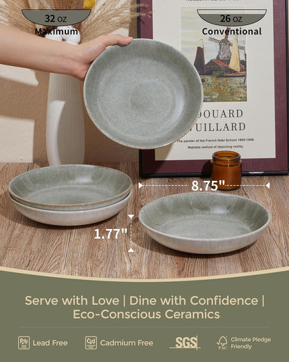 Pokini 8.75'' Ceramic Pasta Bowls Set of 4, Salad Bowls Pasta Serving Bowls