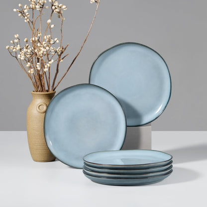 HaWare Stoneware Dinner Plates Set of 6, 10" Heavy Duty Ceramic Plate, Reactive Glaze Ripple Dinnerware for Home Restaurant, Chip and Scratch Resistant, Microwave and Dishwasher Safe, Matte Black