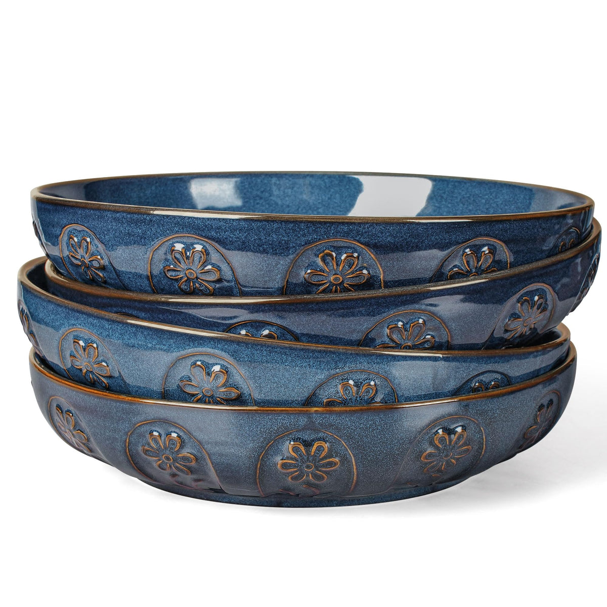 Artena Pasta Bowls, 50oz Large Salad Serving Bowls, 9.75'' Plates Bowl Set of 4, Big White Ceramic Soup Bowl for Kitchen, Embossment Shallow Dinner Bowl, Microwave Dishwasher Safe, Damask Floral