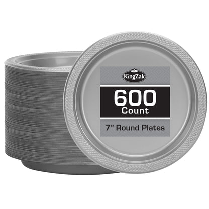 Silver Solid Color Premium Heavy Weight Plastic Dinner Plate (9") 50 Count - Premium Plastic, Elegant & Durable, Perfect for Events