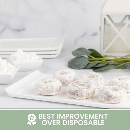 4 Plates Rectangular Dinner Plate 11" x 5.5" Super White, Elegant Dinnerware, 100% Melamine, Non Breakable, Durable
