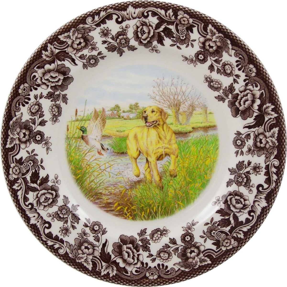 Spode Woodland Hunting Dogs Flat Coated Pointer Salad Plate