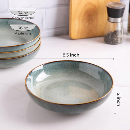 AmorArc 8.5’’ Ceramic Pasta Bowls Set of 4, 36oz Large Stoneware Bowls Set