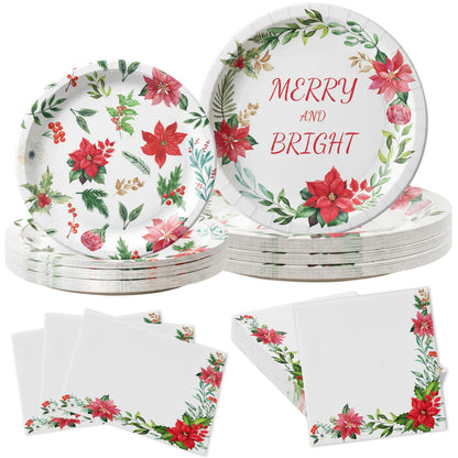 Christmas Plates and Napkins, Disposable Party Tableware Set, Serves 50