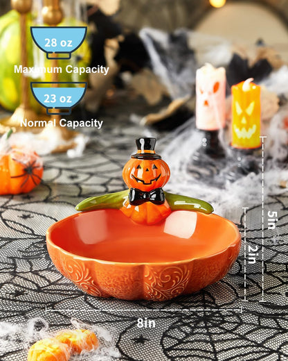 Metahom 8 Inch Halloween Candy Dish, Ceramic Pumpkin Candy Bowl, 28 Oz