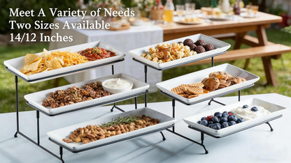 Gomakren 3 Tier Rectangular Serving Tray 14 Inch Serving Platters and Stand